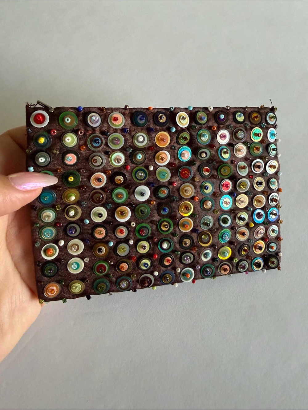 Vintage Y2K Multicolor Beaded Studded coin zip pouch